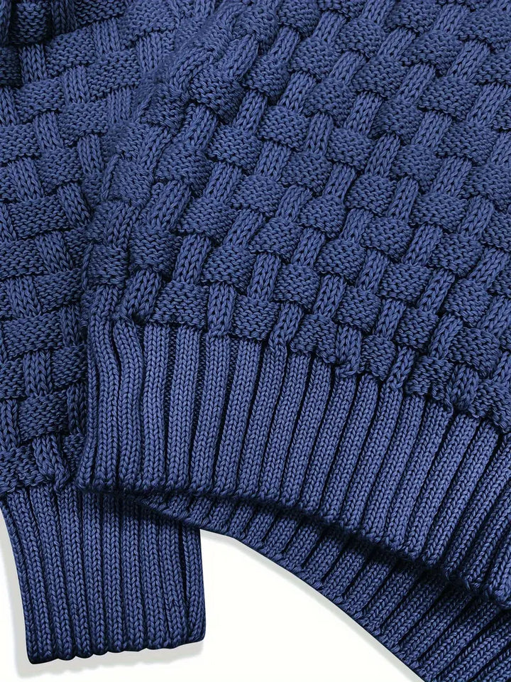 Strikket sweater med tekstur, halvlange lynlås og pullover-design til mænd