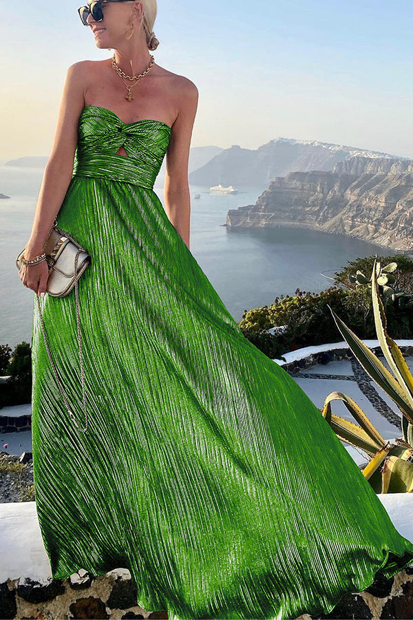 Women's Elegant Strapless A-Line Evening Dress with Pleated Design-Metro Lane Plaza