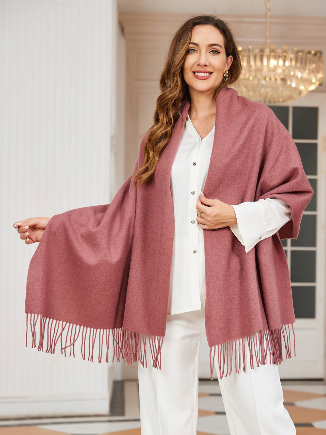 Dikra Wool Scarf | Women's Elegant Fringed Wool Scarf for Warmth-Metro Lane Plaza