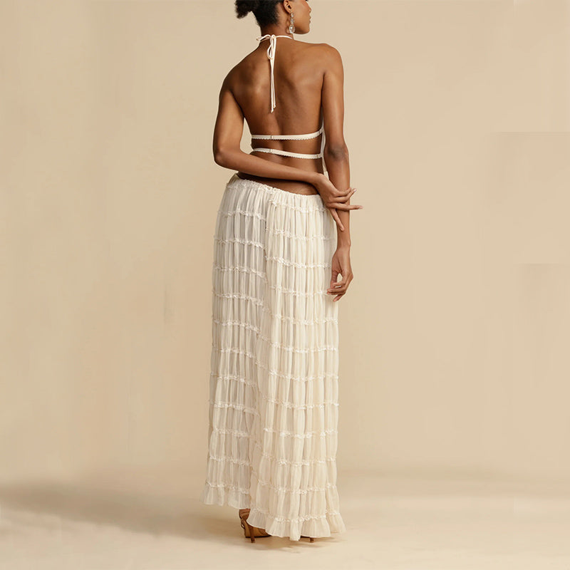 Sophia | Women's 2pcs Dress Suit with Sleeveless Halter Top and Skirt-Metro Lane Plaza