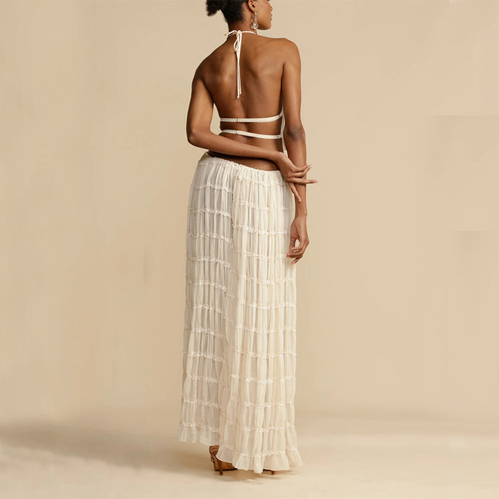 Sophia | Women's 2pcs Dress Suit with Sleeveless Halter Top and Skirt-Metro Lane Plaza