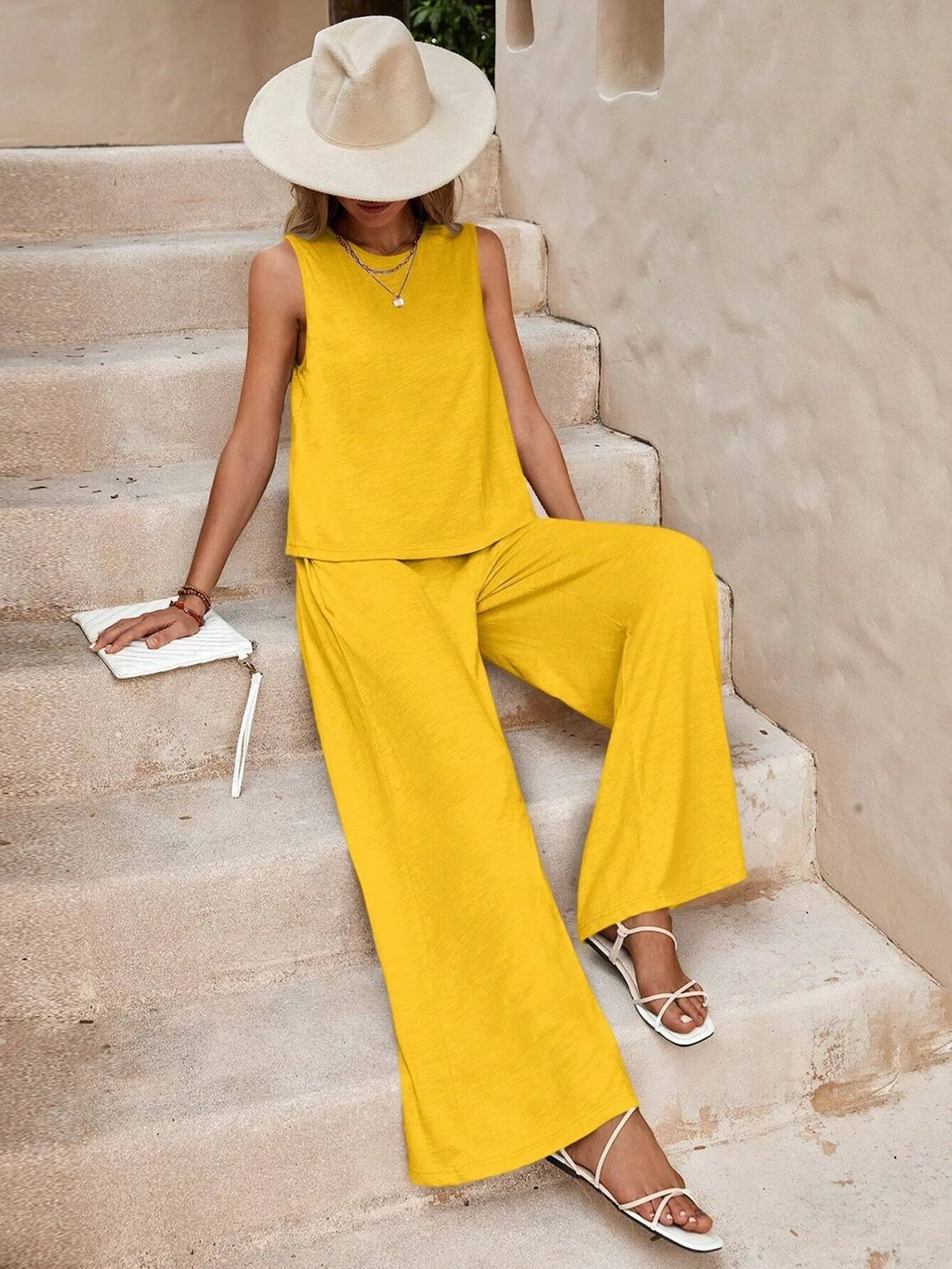Elegant Spring Summer Women's Casual Loose Pants Set Outfit-Metro Lane Plaza