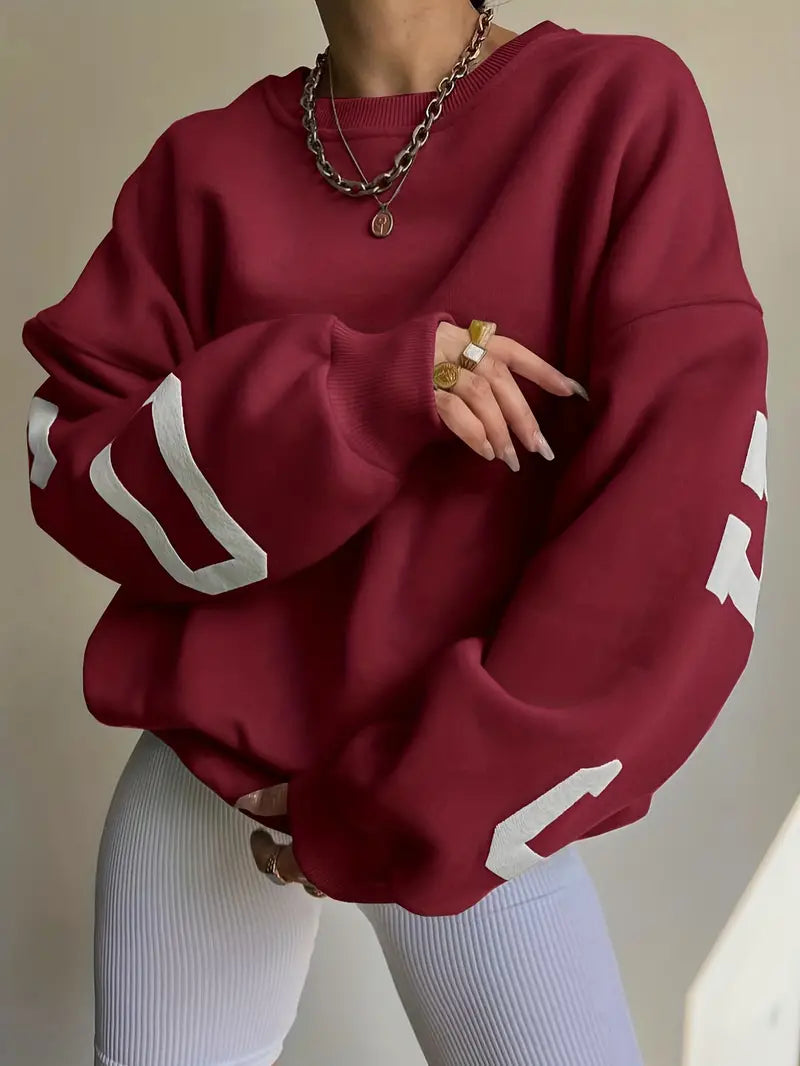 Oversize-Damen-Sweatshirt mit Rundhalsausschnitt und Ärmeln mit Grafikprint