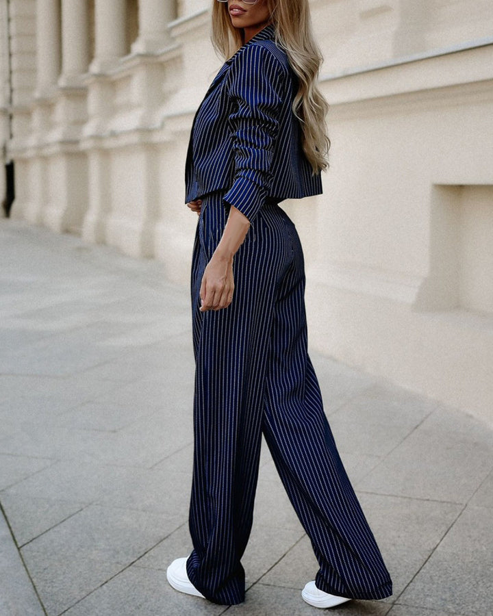 Women's Casual Cropped Top & Pants Outfit-Metro Lane Plaza