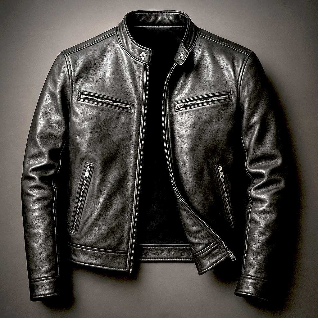 Chaqueta clásica de cuero para motociclista para hombre