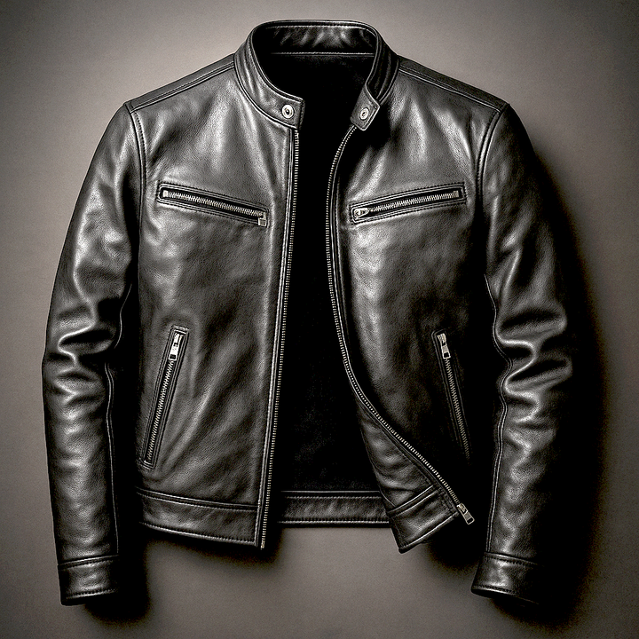 Chaqueta clásica de cuero para motociclista para hombre