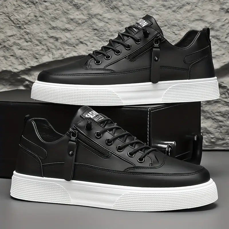 Men's Stylish Leather Trainers with Side Zip Closure-Metro Lane Plaza