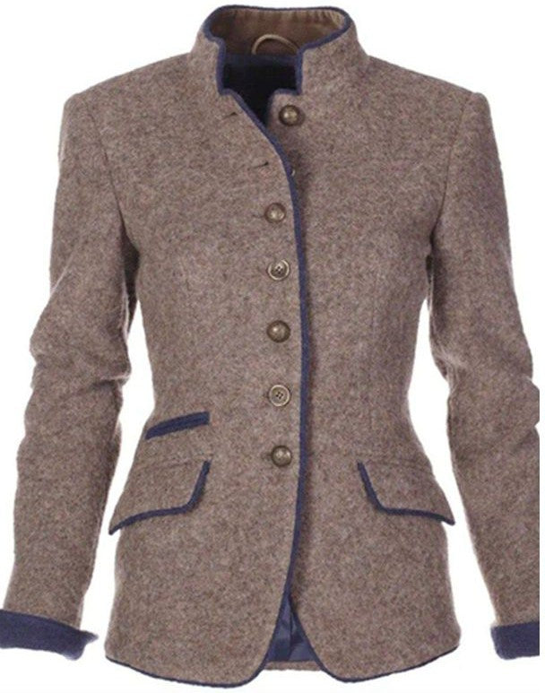 Women's Stylish Vintage Blazer with Chic Buttons-Metro Lane Plaza