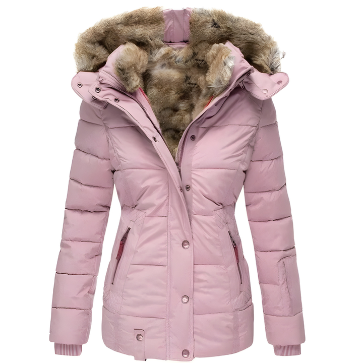 Lina | Women's Quilted Long Winter Coat with Removable Fur Hood-Metro Lane Plaza