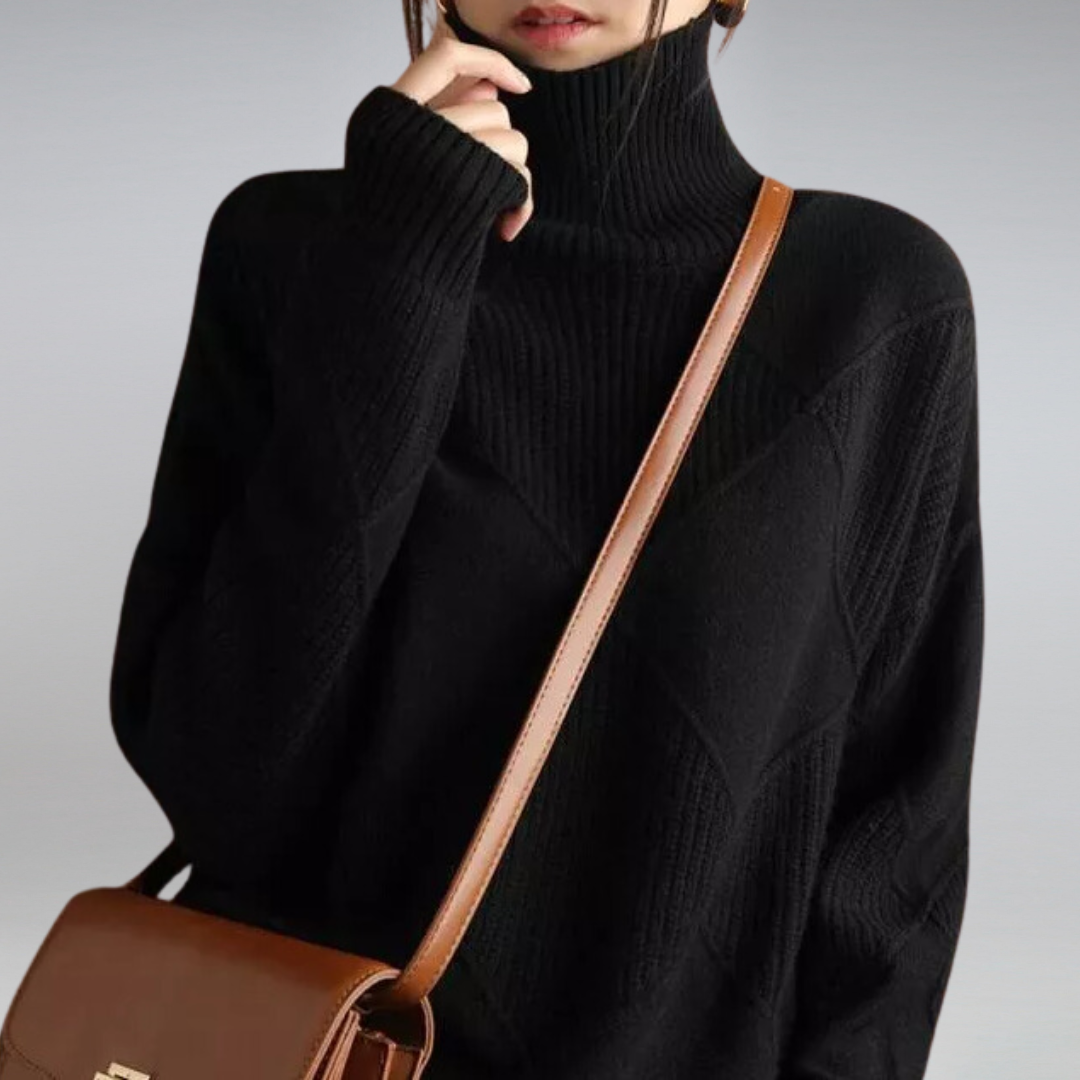 Pull pour femme en maille à col montant avec motif losanges