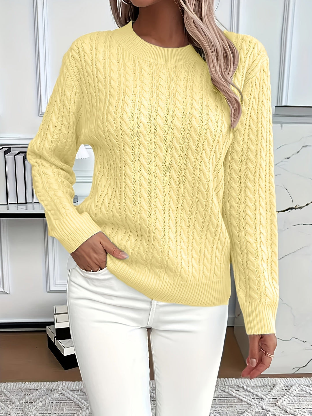 Pullover da donna dalla vestibilità comoda, in maglia a trecce