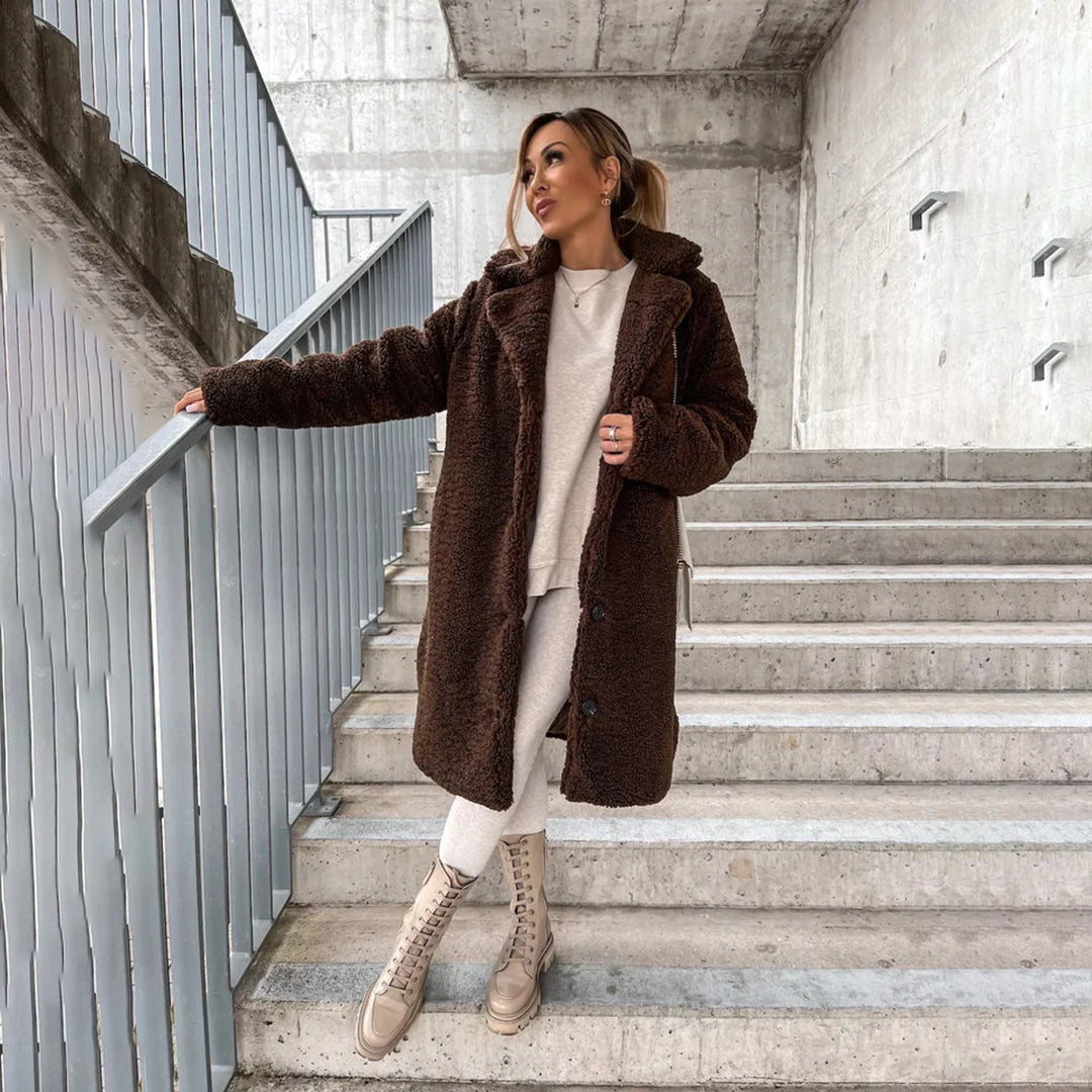 Women's Warm and Comfortable Long Teddy Coat-Metro Lane Plaza