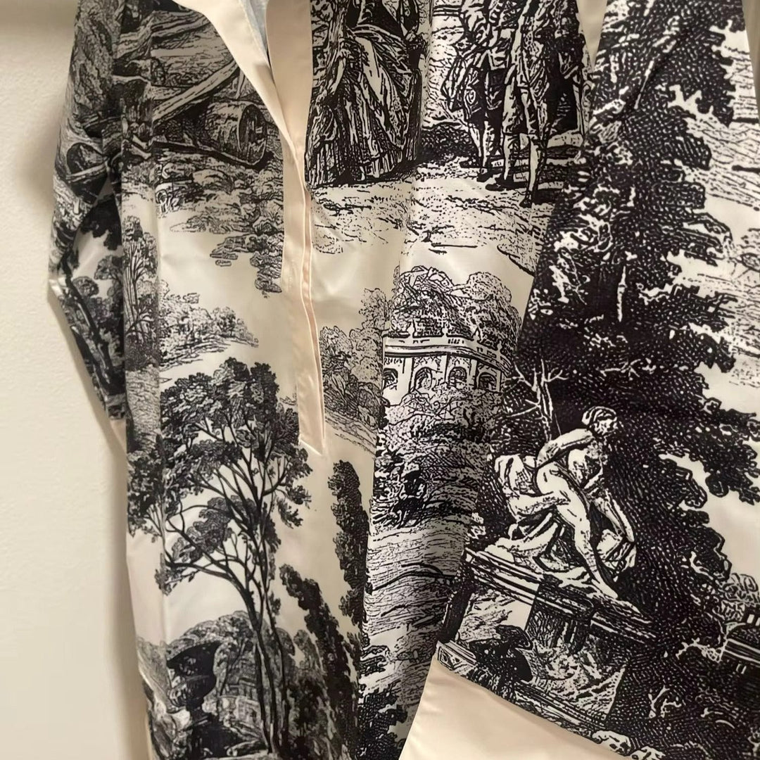 Women's Vintage Toile Prints Mini Tunic Dress-Metro Lane Plaza