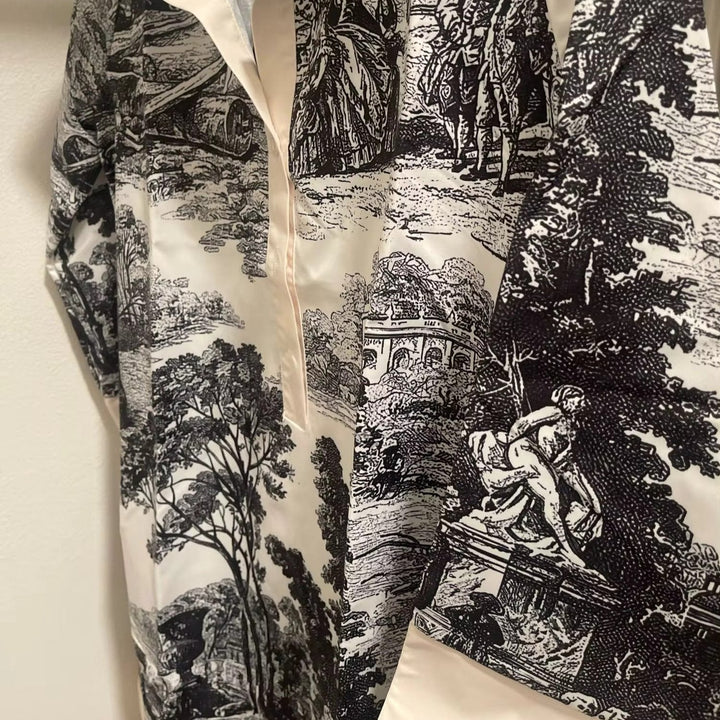 Women's Vintage Toile Prints Mini Tunic Dress-Metro Lane Plaza