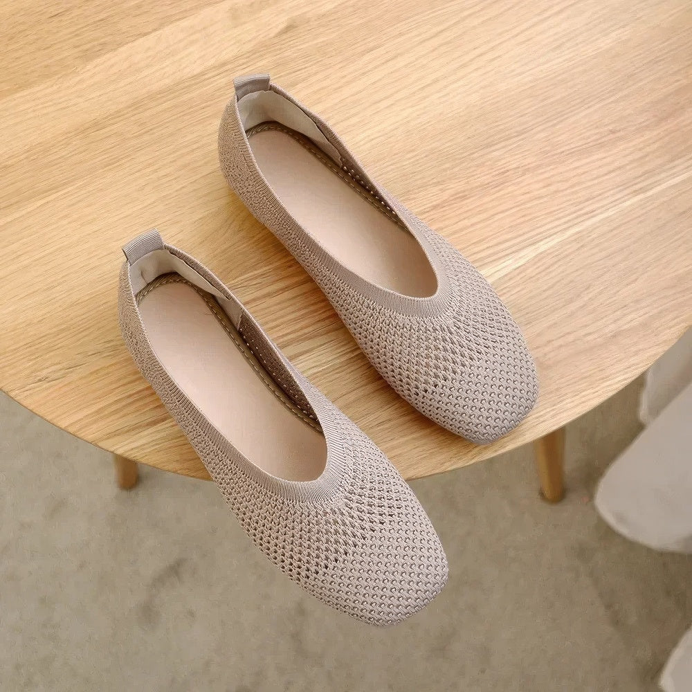 Breathable Mesh Women's Shoes | Flat Square Toe Hollow-Out Design-Metro Lane Plaza