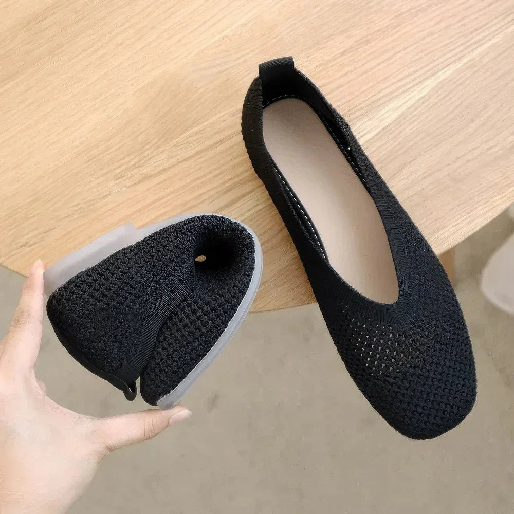 Breathable Mesh Women's Shoes | Flat Square Toe Hollow-Out Design-Metro Lane Plaza