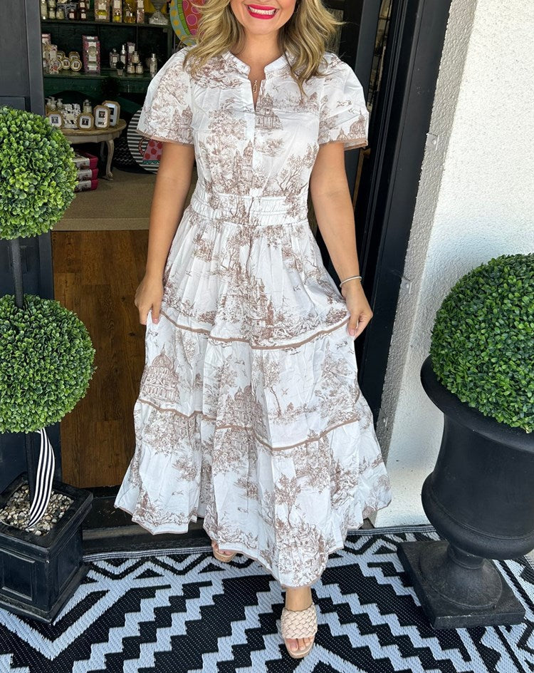 Nova | Women's Toile Print Maxi Dress-Metro Lane Plaza