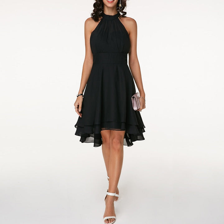 Alyssa | Women's Elegant Ruffled Halter Mini Dress-Metro Lane Plaza
