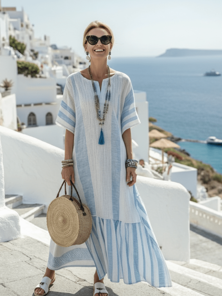Amelia | Women's Relaxed Fit Striped Maxi Dress-Metro Lane Plaza
