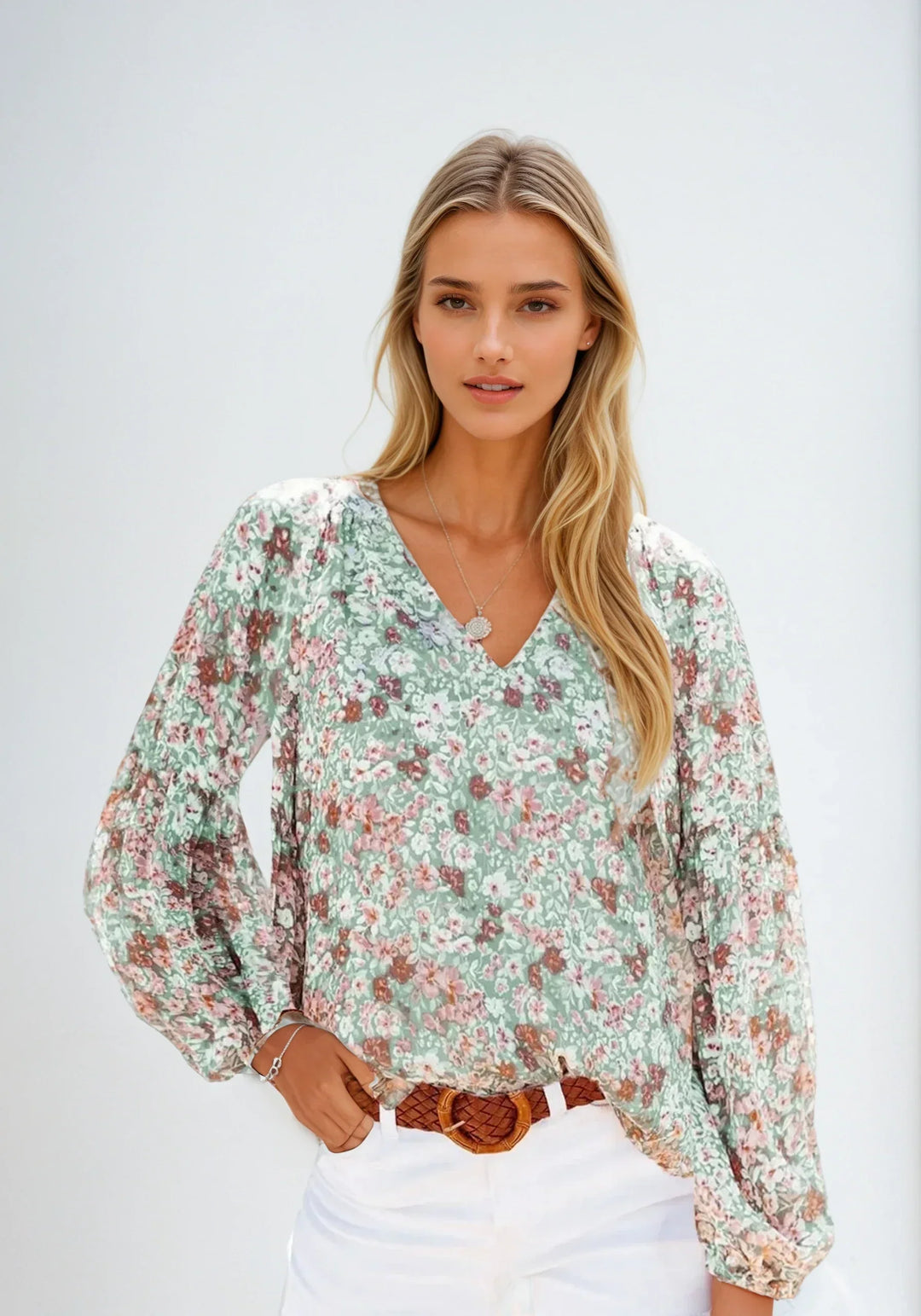 Women's Light Floral Casual Blouse-Metro Lane Plaza