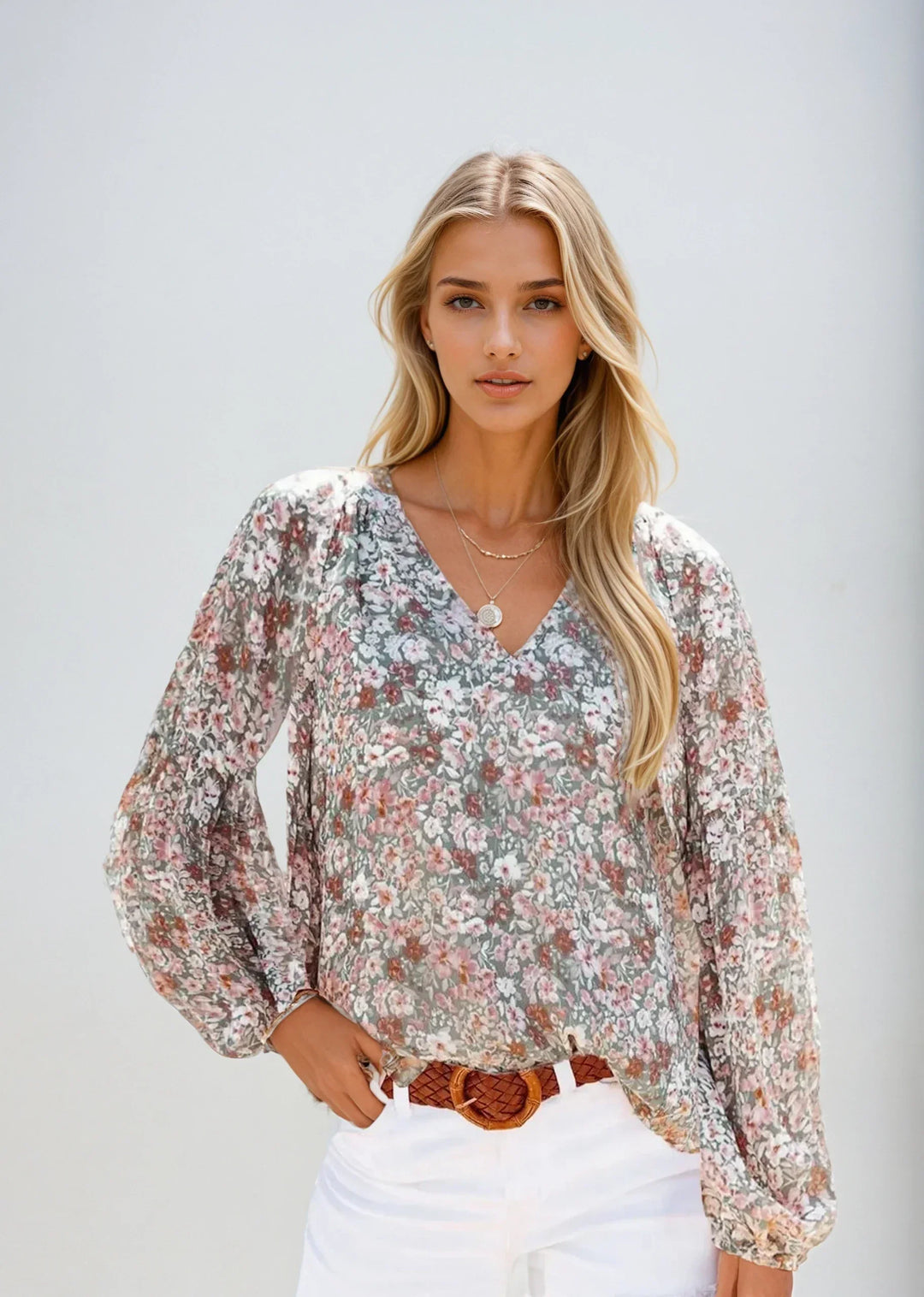 Women's Light Floral Casual Blouse-Metro Lane Plaza