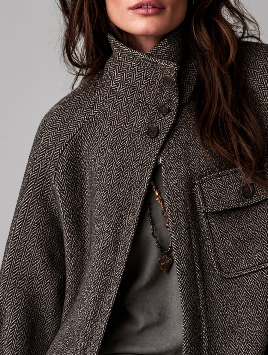 Women's High-Neck Herringbone Wool-Blend Cape Jacket