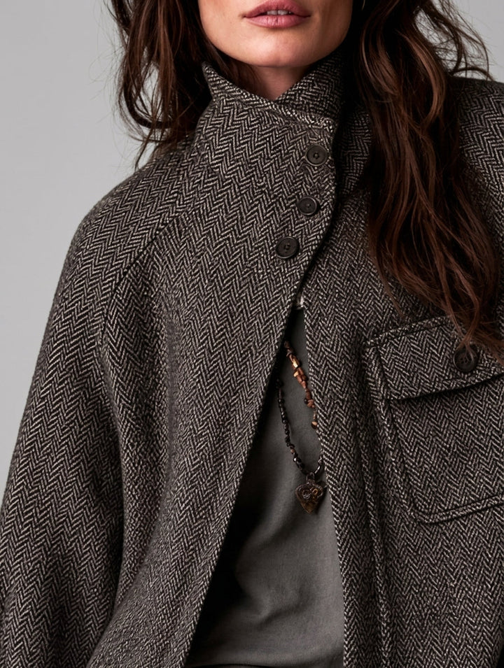 Women's High-Neck Herringbone Wool-Blend Cape Jacket