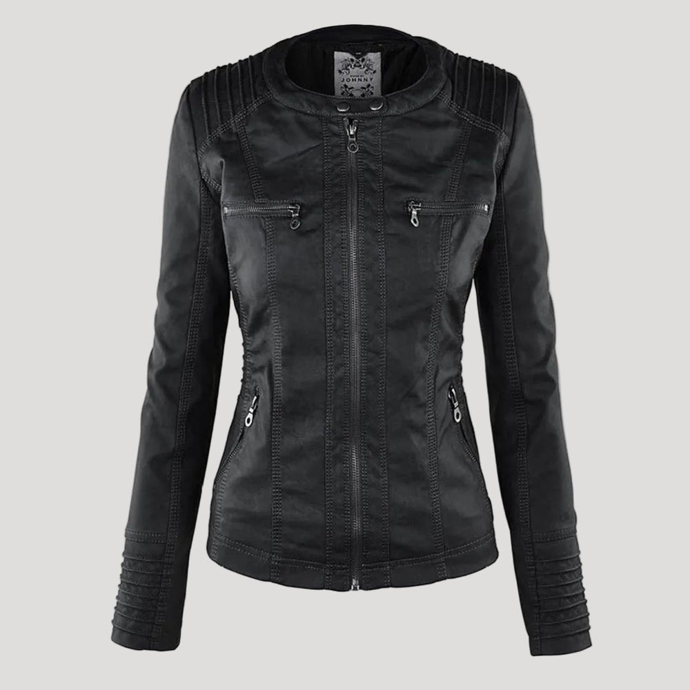 Norelle | Women's Stylish Faux Leather Jacket with Hood-Metro Lane Plaza