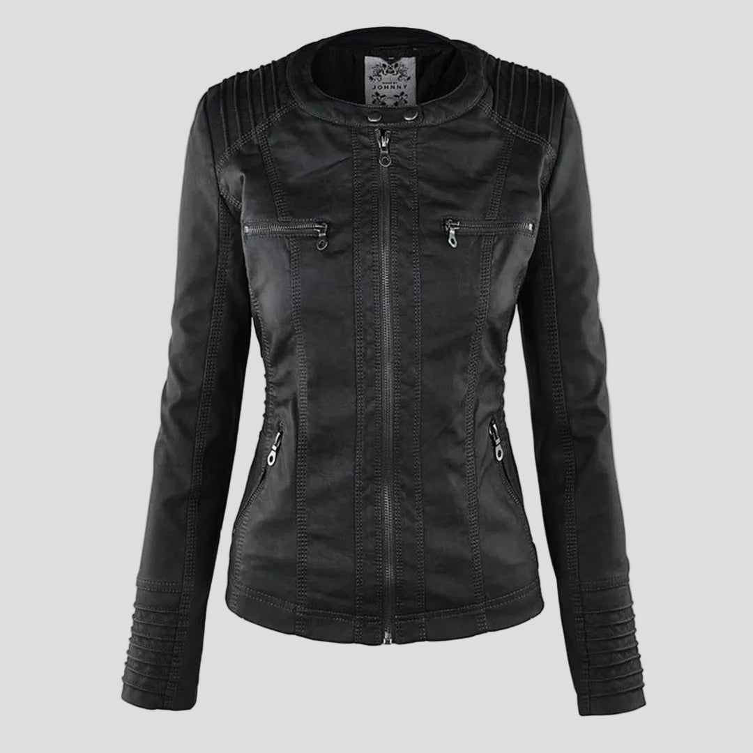 Norelle | Women's Stylish Faux Leather Jacket with Hood-Metro Lane Plaza