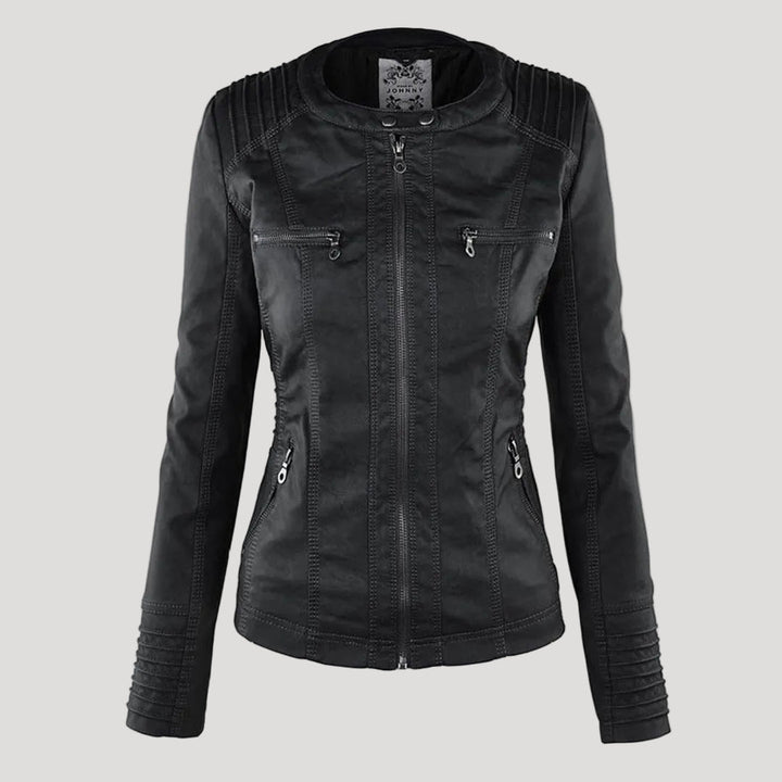Norelle | Women's Stylish Faux Leather Jacket with Hood-Metro Lane Plaza