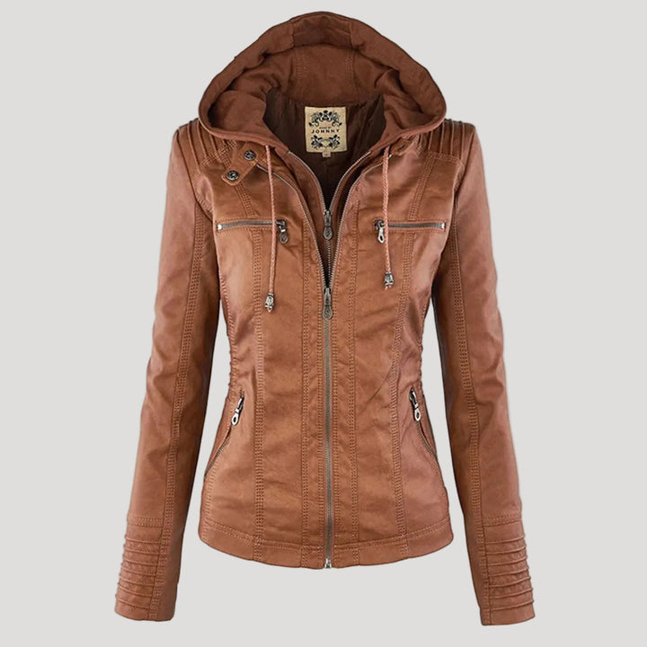 Norelle | Women's Stylish Faux Leather Jacket with Hood-Metro Lane Plaza