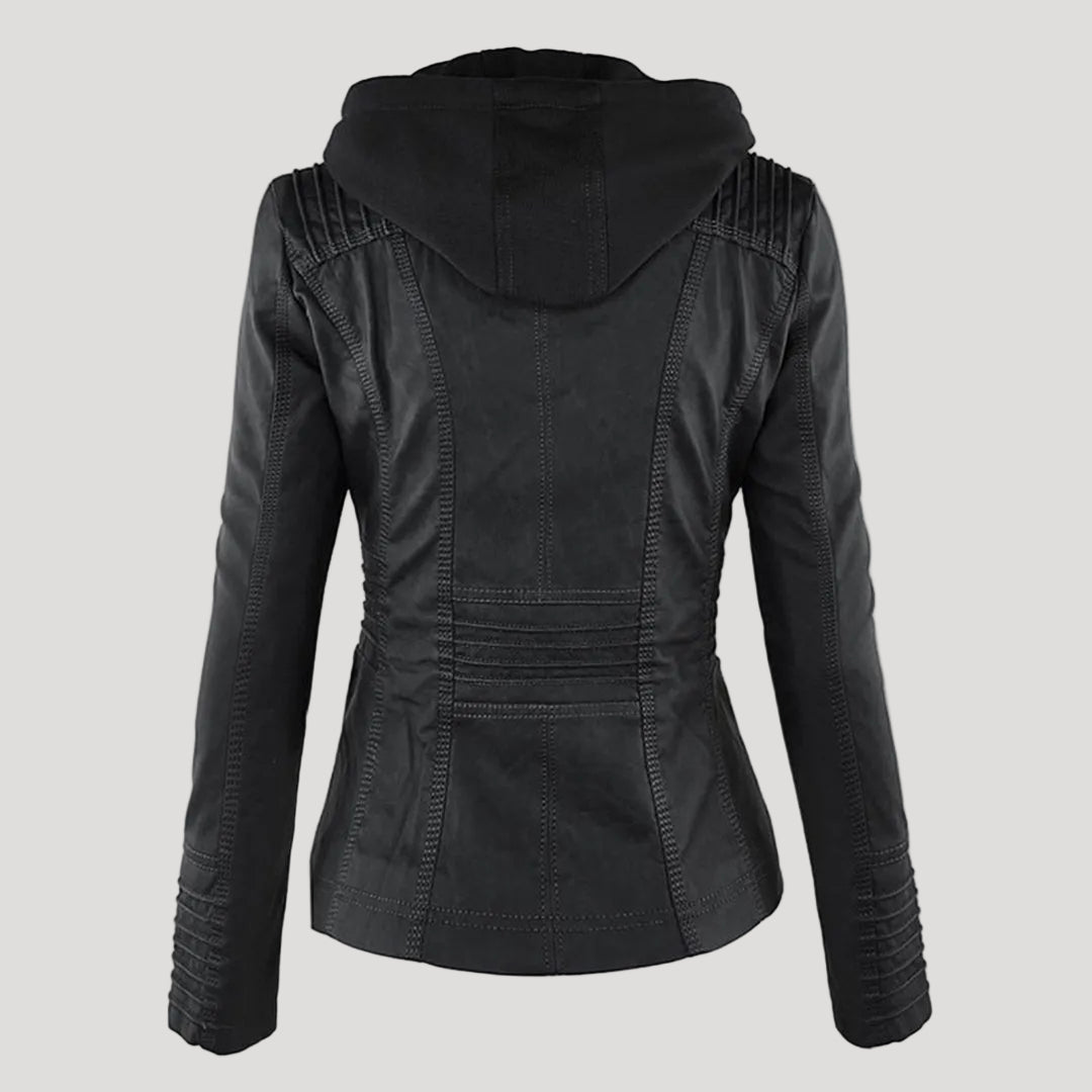 Norelle | Women's Stylish Faux Leather Jacket with Hood-Metro Lane Plaza