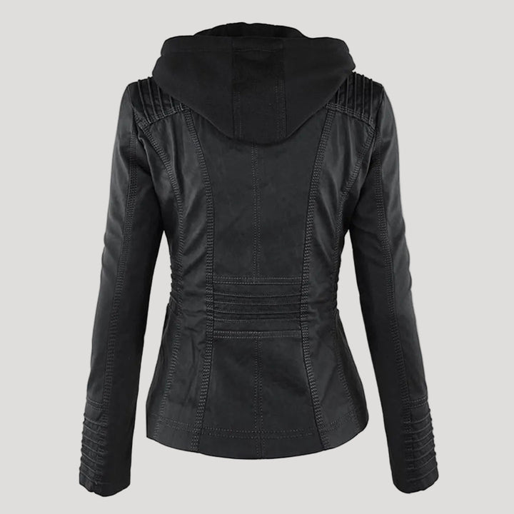 Norelle | Women's Stylish Faux Leather Jacket with Hood-Metro Lane Plaza