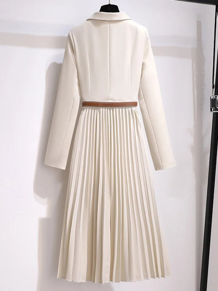 Shirley | Women's Belted Blazer Style Pleated Midi Dress-Metro Lane Plaza