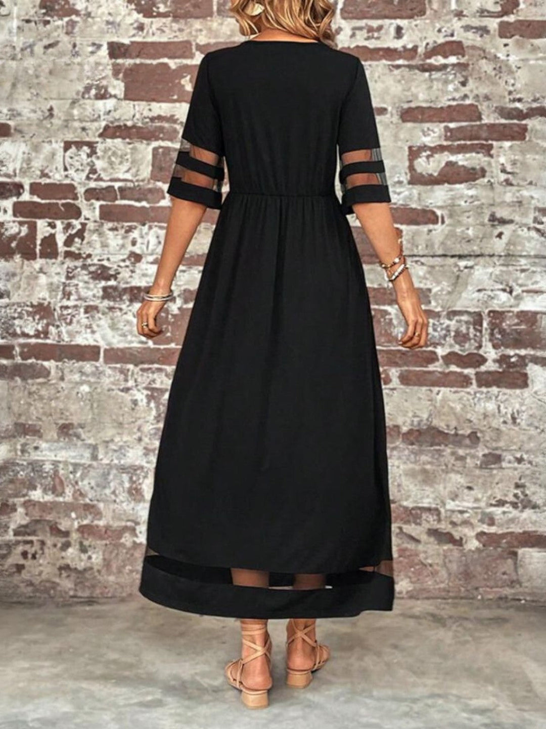 Women's Elegant Sheer Panel Maxi Dress-Metro Lane Plaza