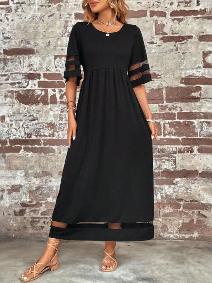 Women's Elegant Sheer Panel Maxi Dress-Metro Lane Plaza