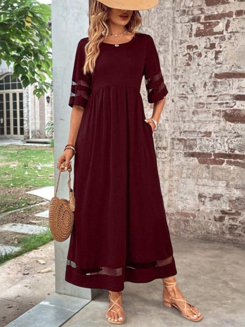 Women's Elegant Sheer Panel Maxi Dress-Metro Lane Plaza