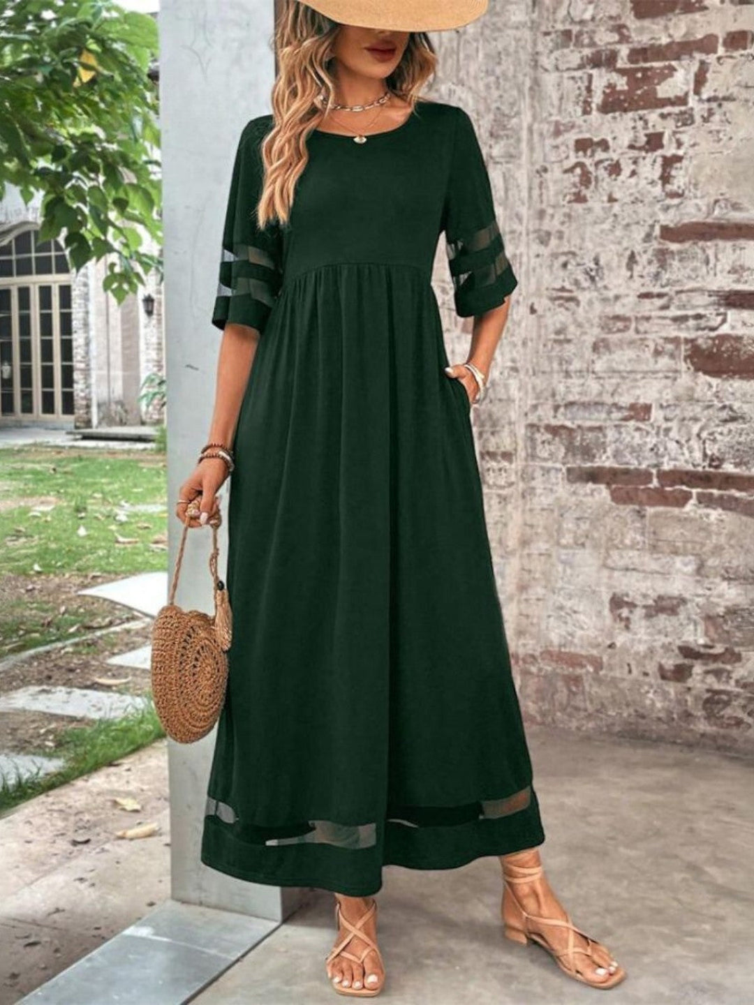 Women's Elegant Sheer Panel Maxi Dress-Metro Lane Plaza