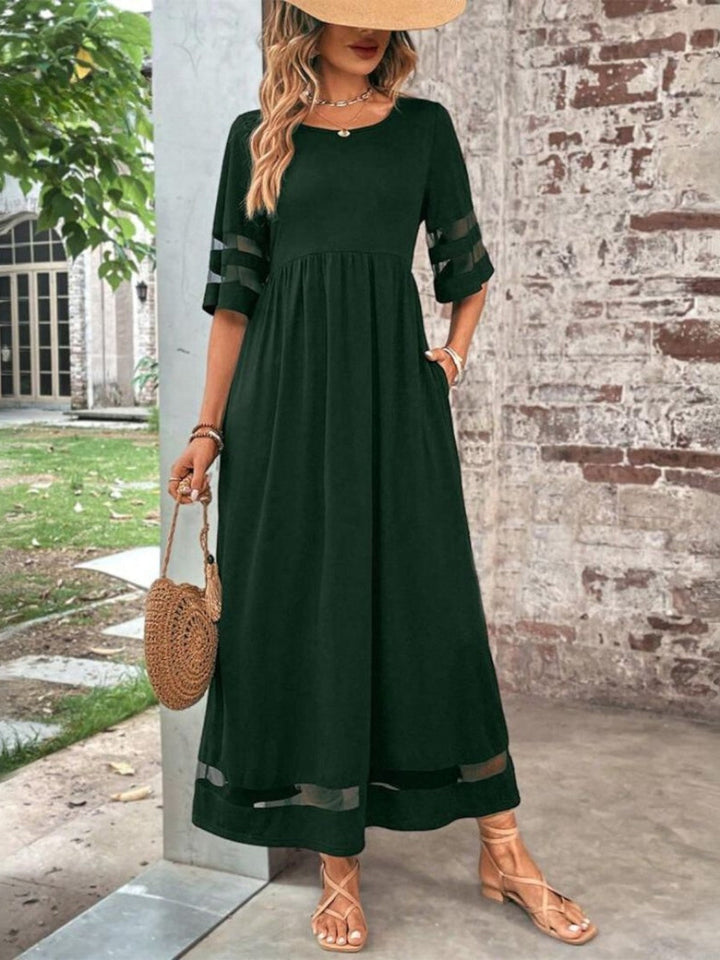 Women's Elegant Sheer Panel Maxi Dress-Metro Lane Plaza