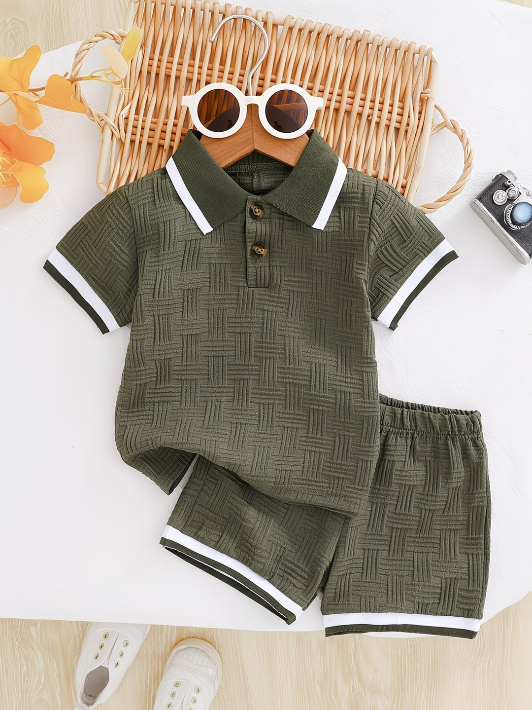 Arden | Boys' Textured Polo Shirt and Shorts Set-Metro Lane Plaza