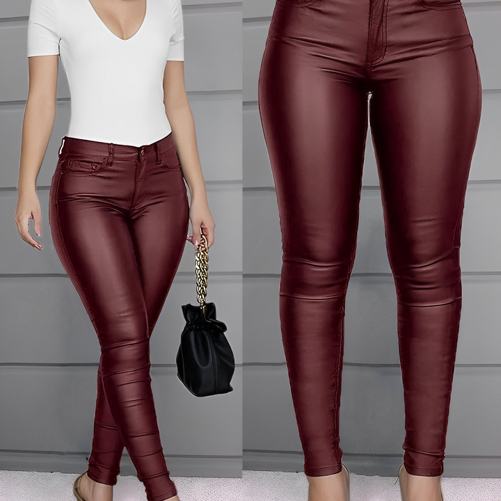 Women's Trendy Slim Fit Leather Pants for Stylish Look-Metro Lane Plaza