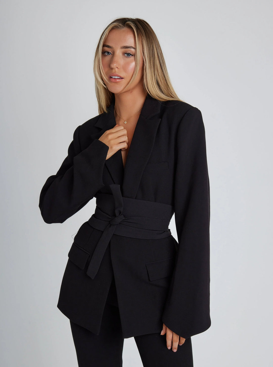 Rachel | Women's Tailored Belted Blazer-Metro Lane Plaza
