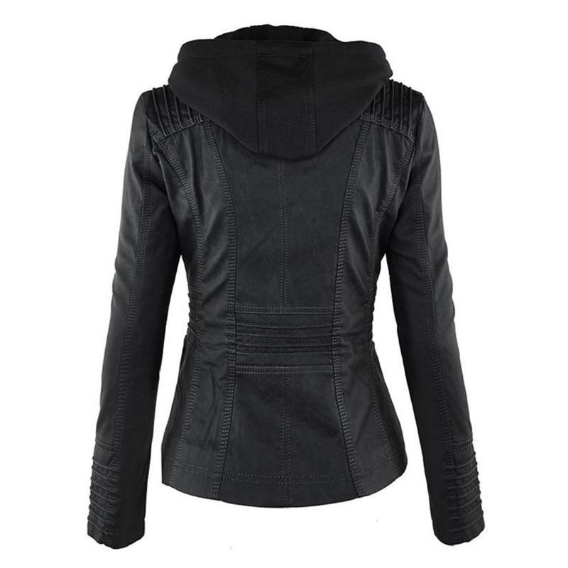 Giacca da donna in ecopelle con cappuccio