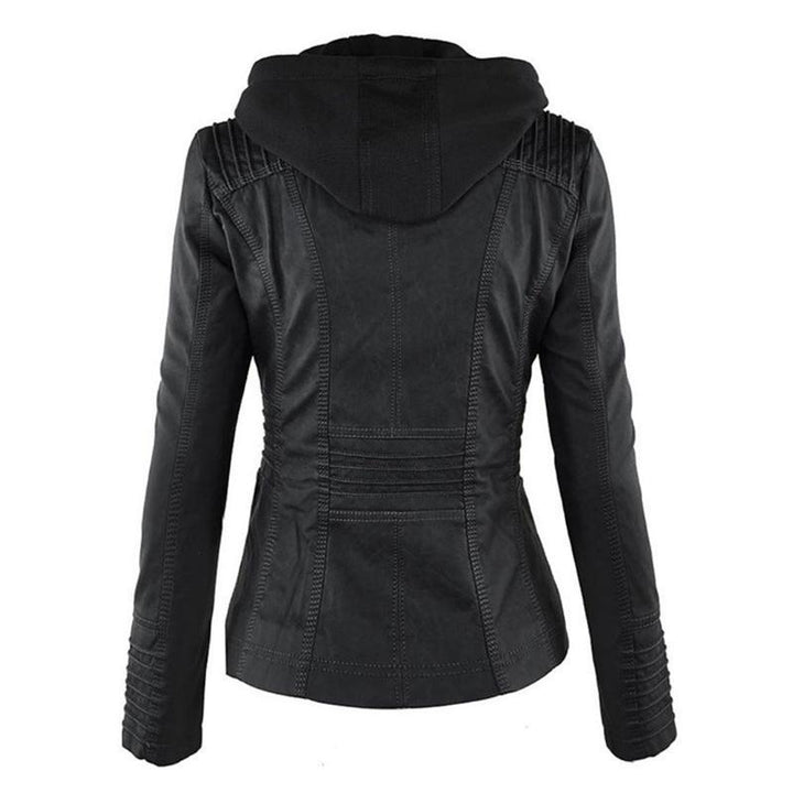 Giacca da donna in ecopelle con cappuccio