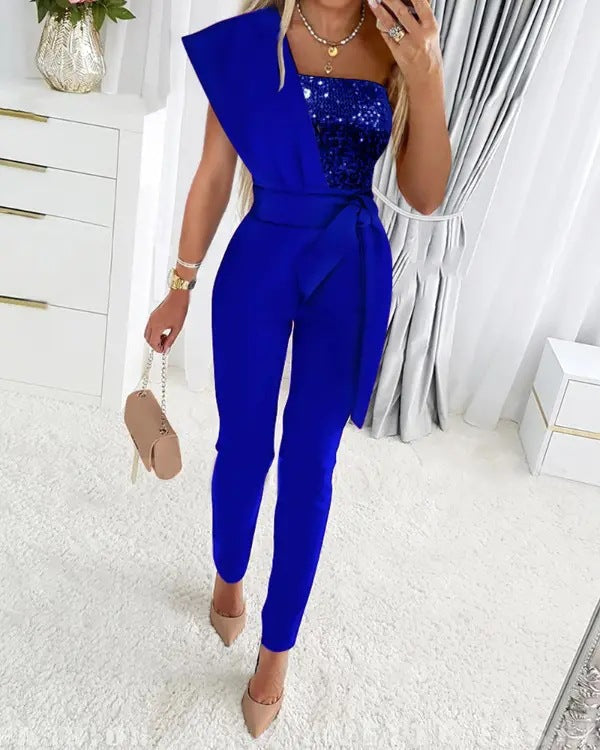 Savannah | Women's One Shoulder Jumpsuit-Metro Lane Plaza