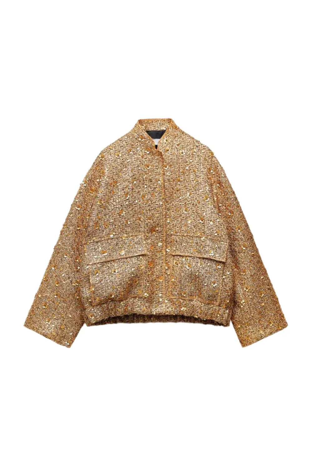 Sophia | Women's Gold Sequin Bomber Jacket-Metro Lane Plaza