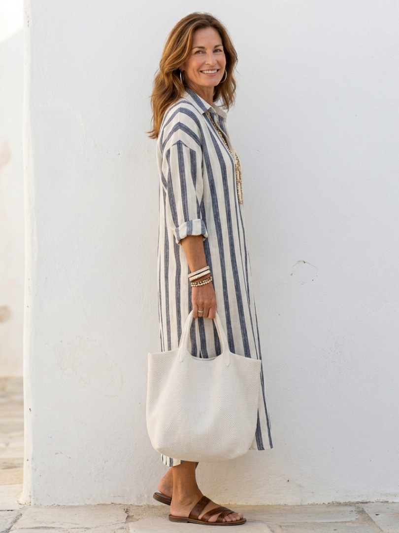 Olivia | Women's Classic Striped Midi Dress for Timeless Style-Metro Lane Plaza
