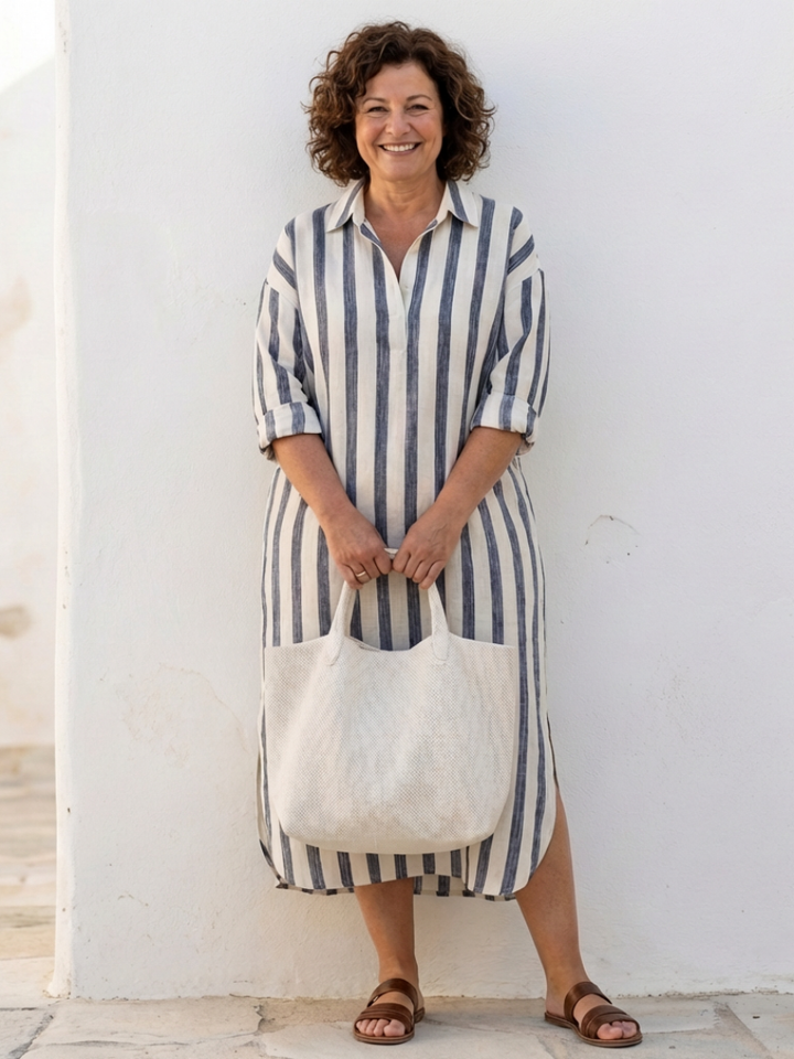 Olivia | Women's Classic Striped Midi Dress for Timeless Style-Metro Lane Plaza