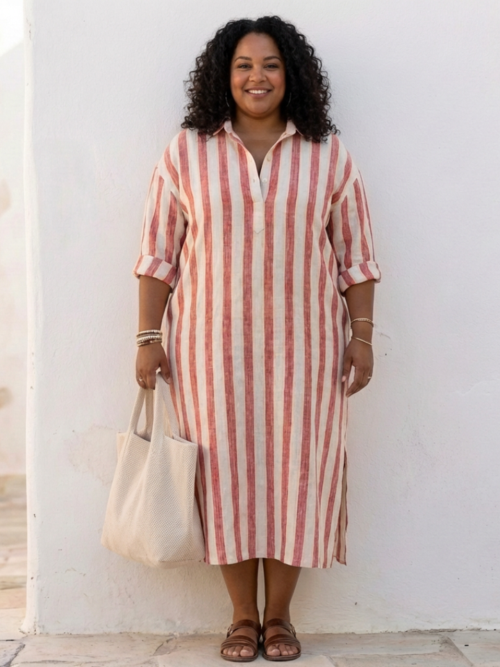 Olivia | Women's Classic Striped Midi Dress for Timeless Style-Metro Lane Plaza