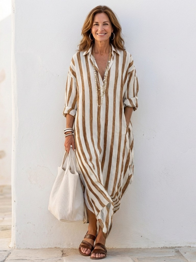 Olivia | Women's Classic Striped Midi Dress for Timeless Style-Metro Lane Plaza